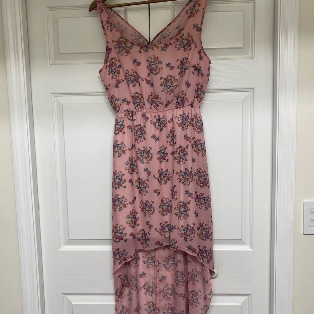 Chic Pink Floral High-Low Dress